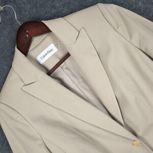 Calvin Klein Womens 4P Beige Cotton Blend Single Button Blazer Professional Tan